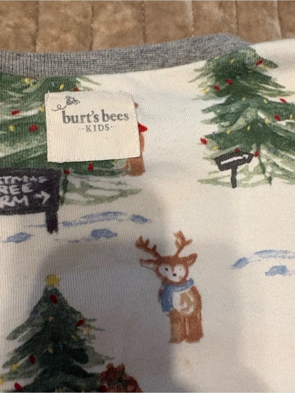 Burt's Bees White Holiday Tree & Winter Character Long-Sleeve Pajama Top